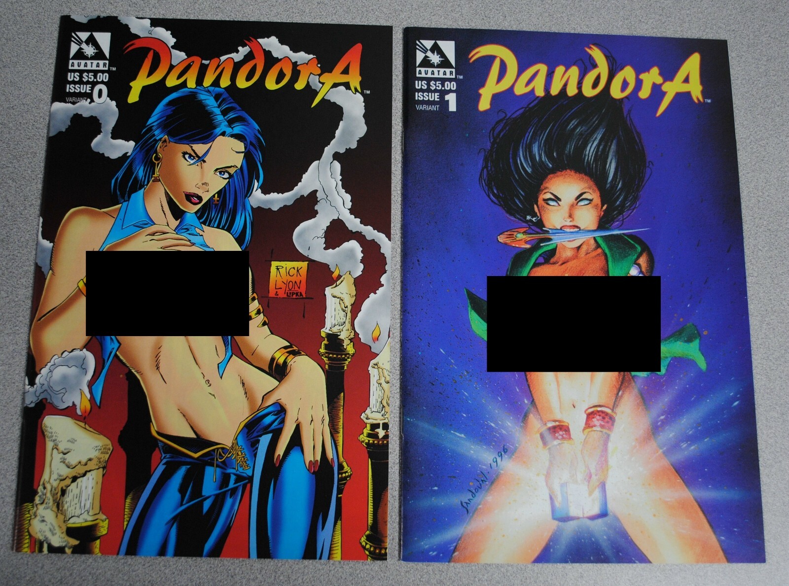 AVATAR PRESS PANDORA #0 and #1, 1997 VARIANT COVERS. Never Read