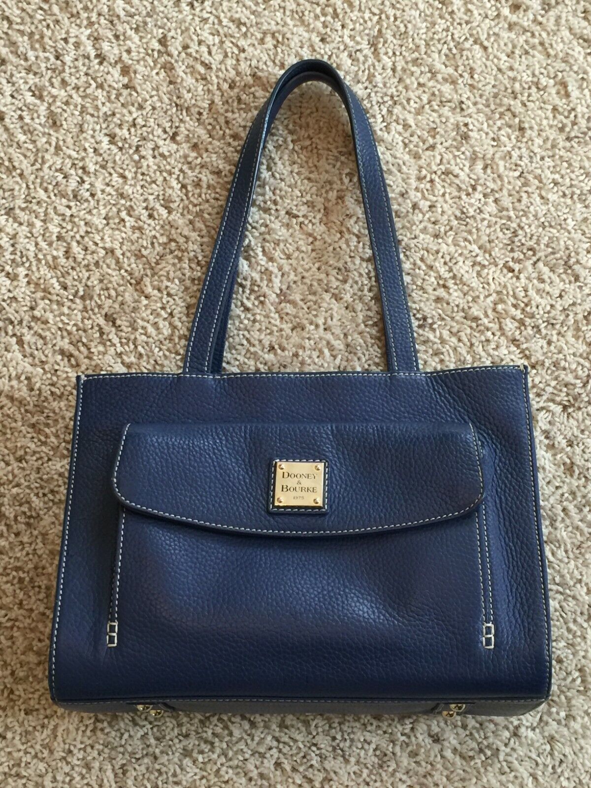 Rich Blue Dooney Bourke Janine Pebble Grain Leather Handbag $238 Very Good Condi