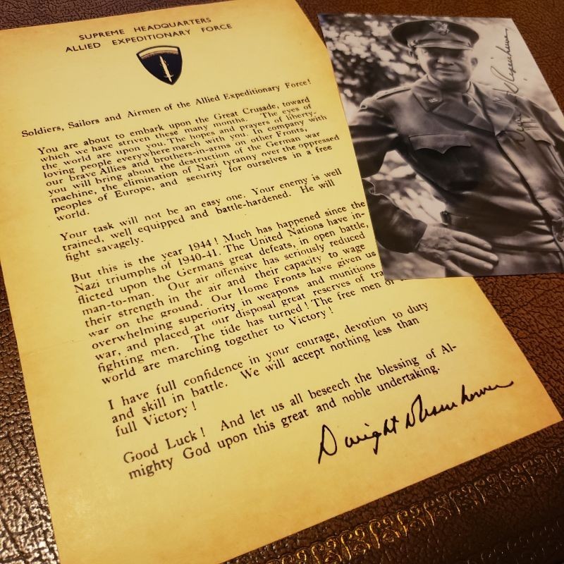 D-Day Letter to troops from Dwight (Ike) Eisenhower 1944 + signed photo (COPY)