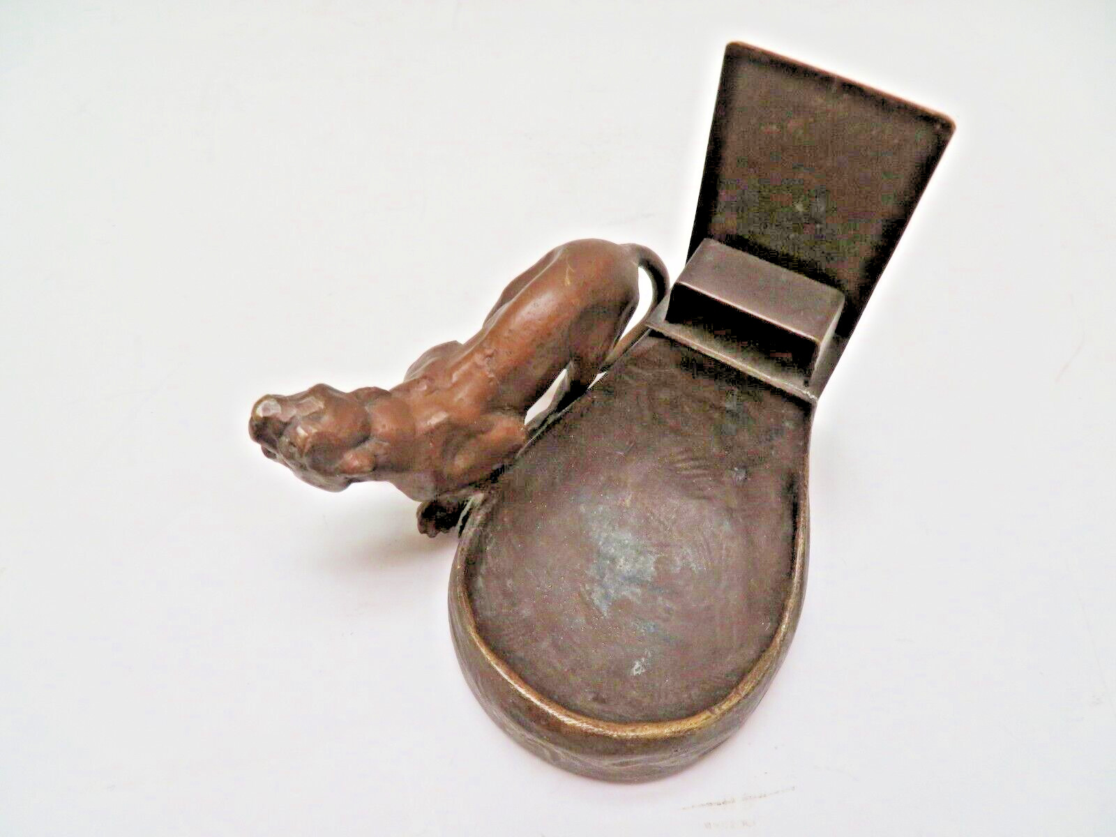 Antique Bronze Pipe - Match Holder w/ Sculptured Cougar