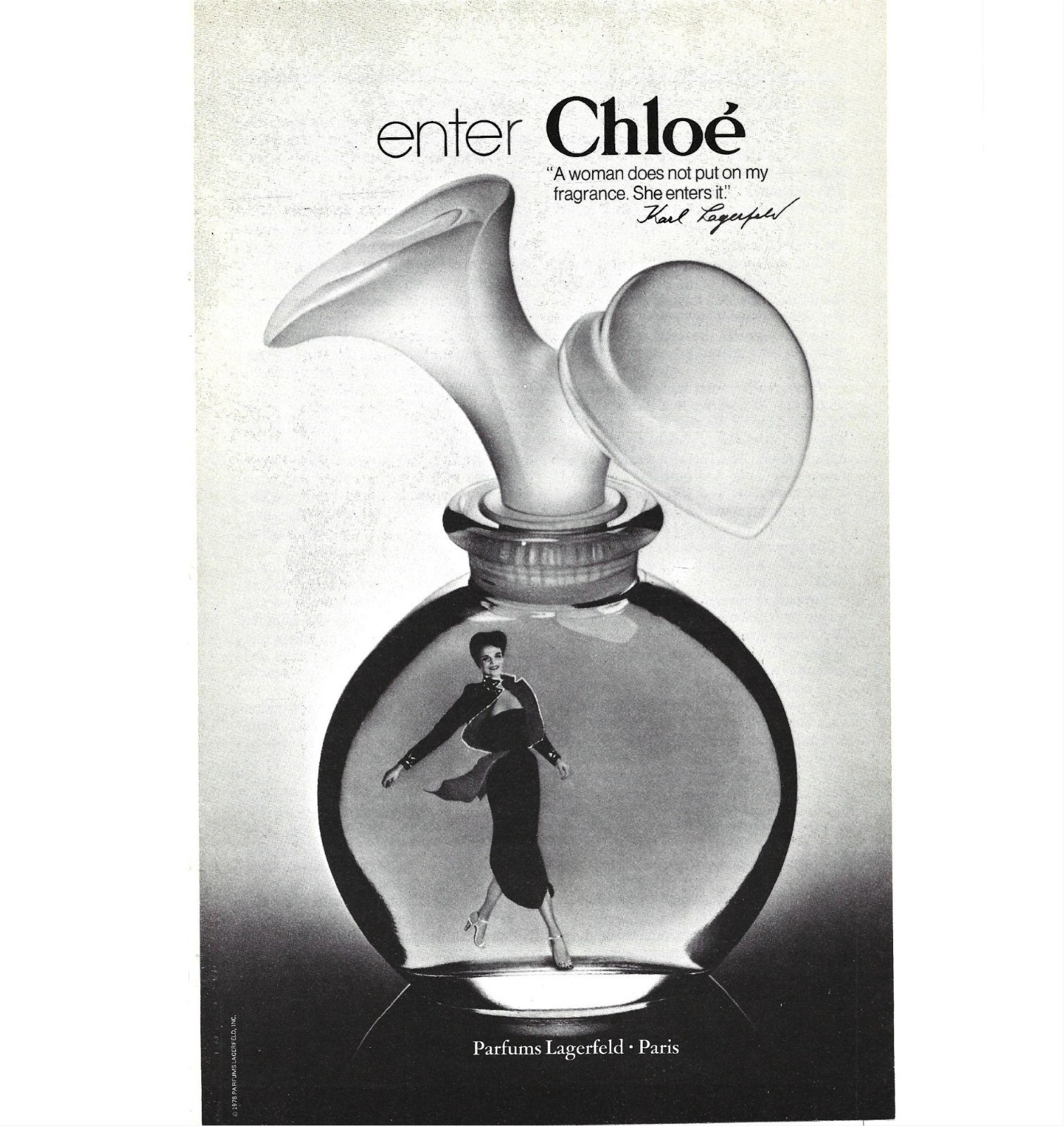 Print Ad Chloé Perfume Fragrance Karl Lagerfeld Vintage 1970s Women Fashion