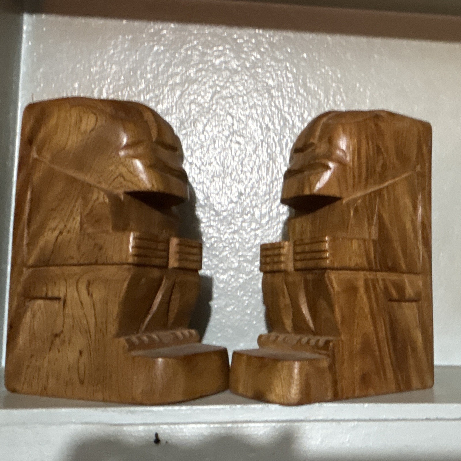 Vintage Mid Century Modern Hand Carved Wooden Tiki Bookends Seated Figure Pair