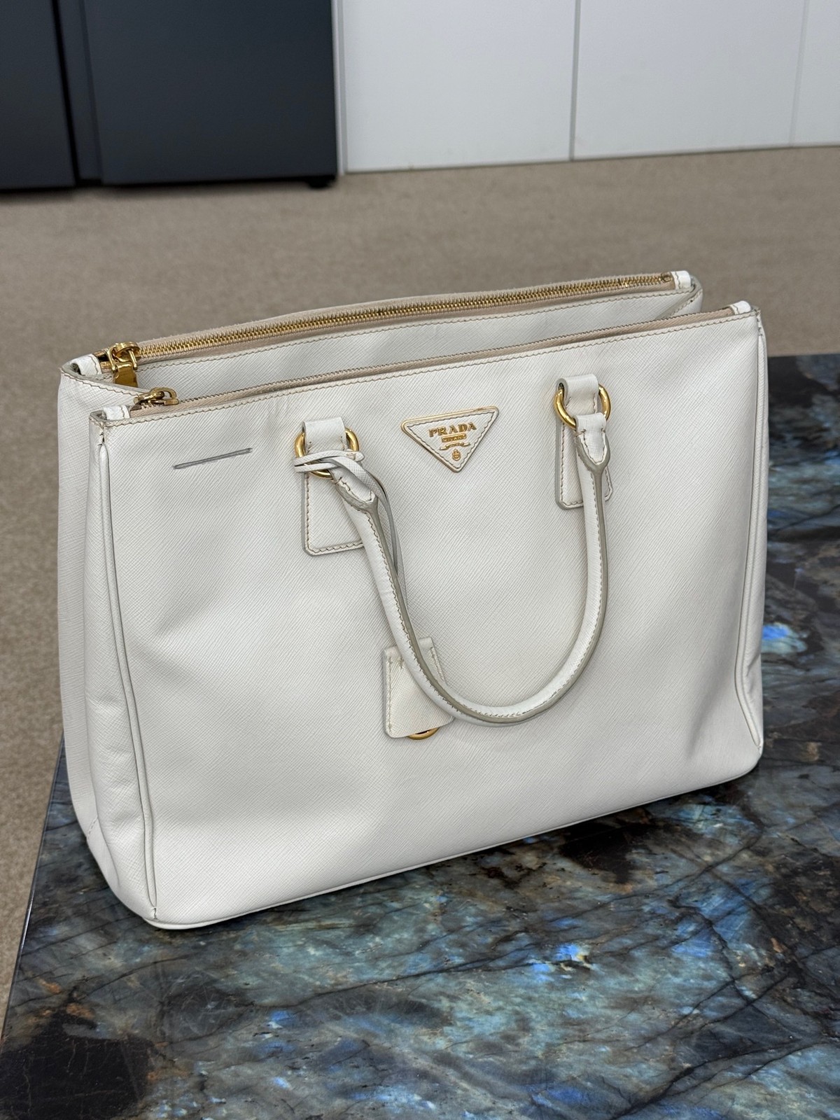 Prada Pre-Owned Authentic Large White Saffiano Leather Galleria Top Handle Bag