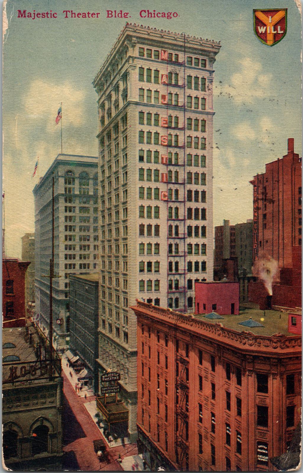 Vintage Chicago IL Postcard Majestic Theater Building City View 1921