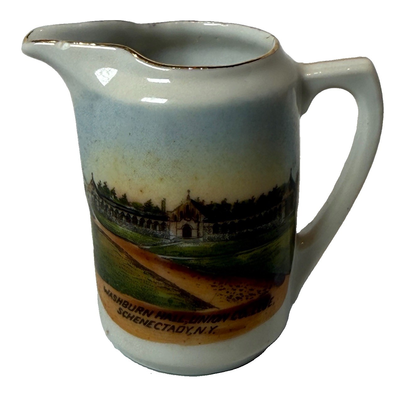 SCHENECTADY NY NEW YORK Souvenir  Porcelain UNION COLLEGE Trinket Gold Creamer