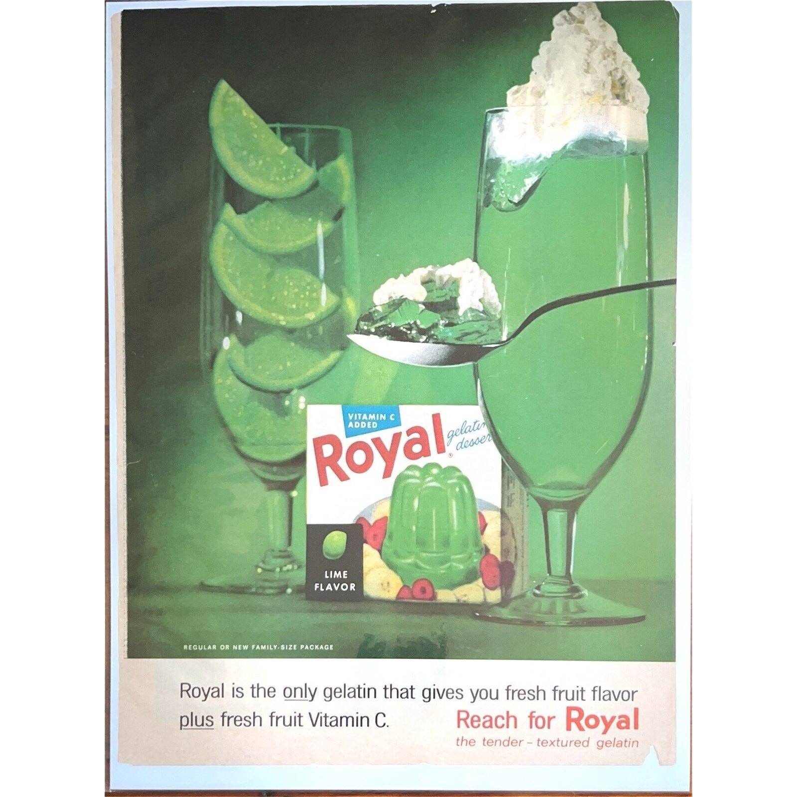 Vintage Royal Green Gelatin Dessert Print Ad Vitamin C Kitchen Lime