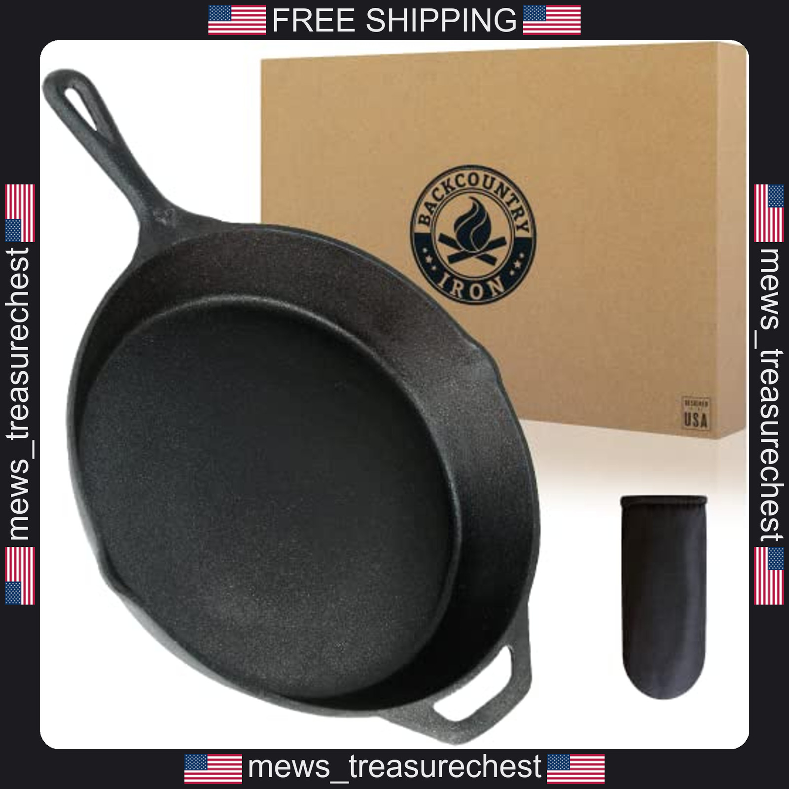 Cast Iron Skillet 12 Inch Pre-Seasoned Hand-Made with Protective Mitt
