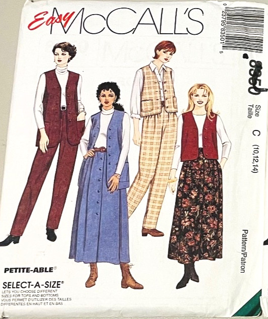 Easy McCall\'s Pattern 8350 Sz 10-14 Petite Adj 2 length Vest Pull On Pants Skirt