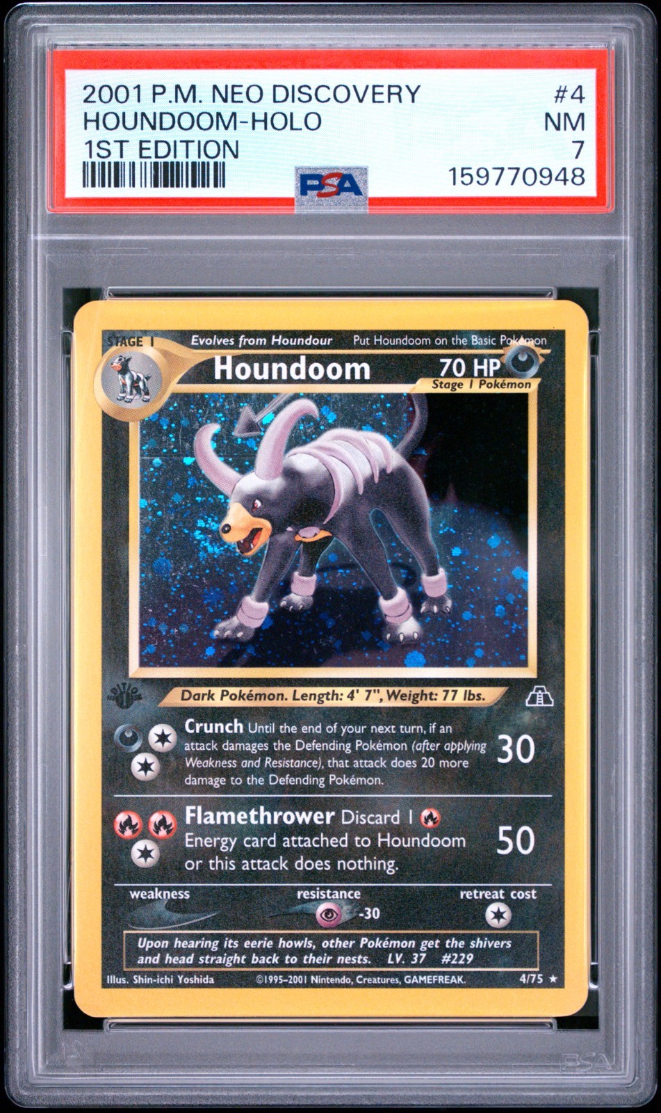 🌀 🌀 SWIRL 🌀 🌀 2001 Pokémon Neo Discovery Houndoom #4/75 1st Ed Holo PSA 7