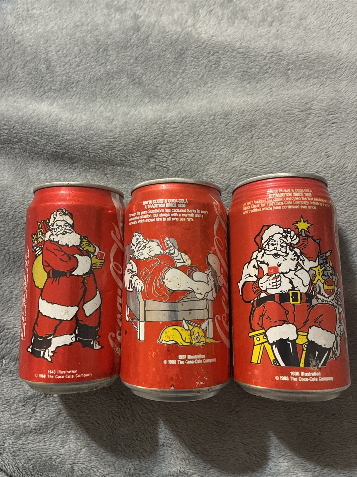 Vintage Coca-Cola 12oz Soda Cans Lot of 3 with Different Santa Graphics 1980s