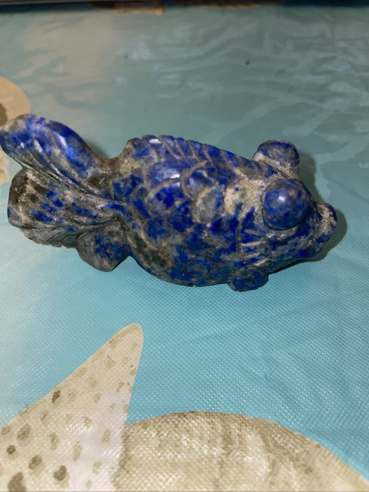 Vintage Hand Carved Lapis Lazuli Goldfish Figurine 123g Fish Stone Carving