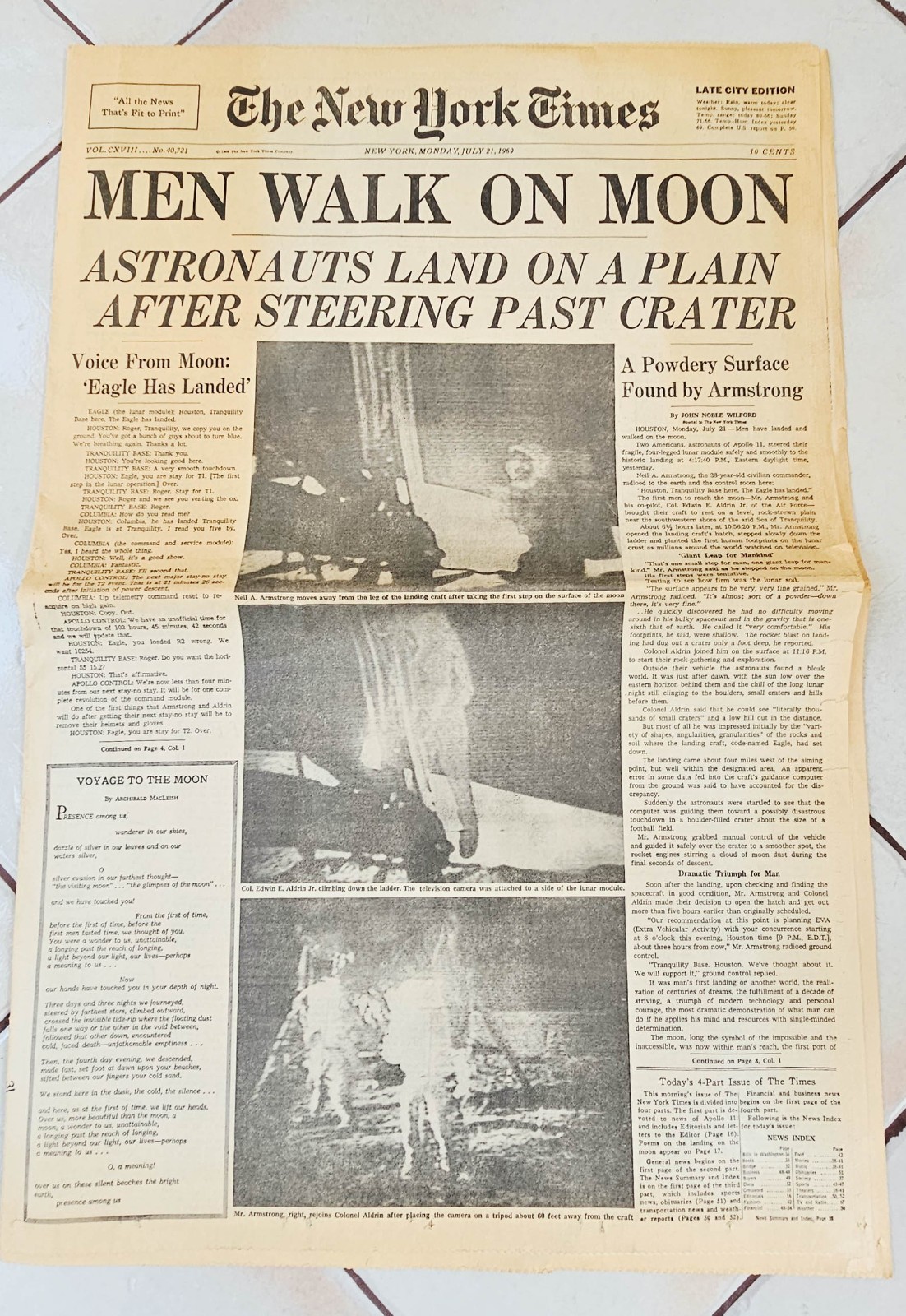 Men Walk on Moon – New York Times July 21, 1969 Late City Ed. Full Section 18 pp