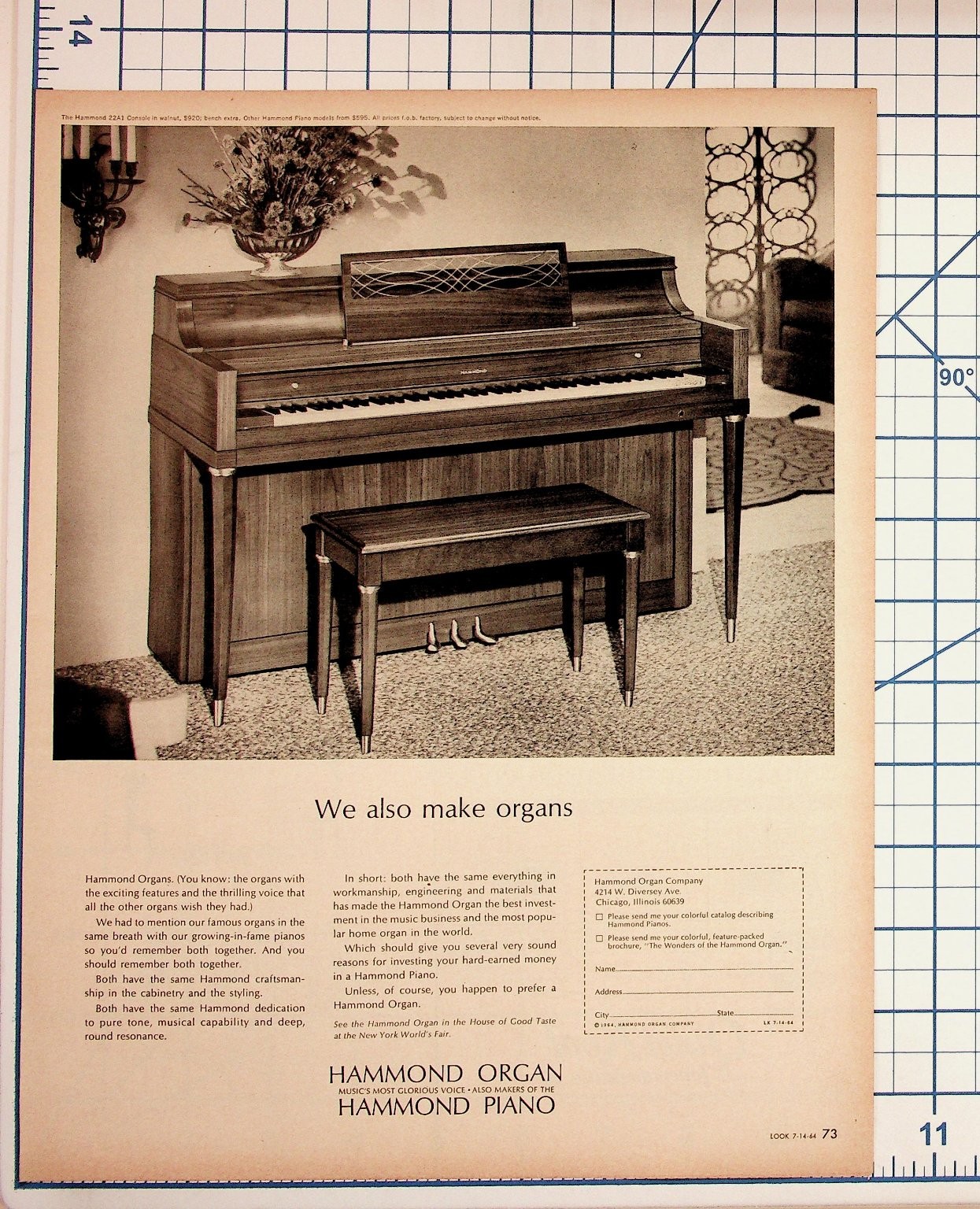 1964 Hammond Piano Organ Ad New York World\'s Fair Vintage Ephemera