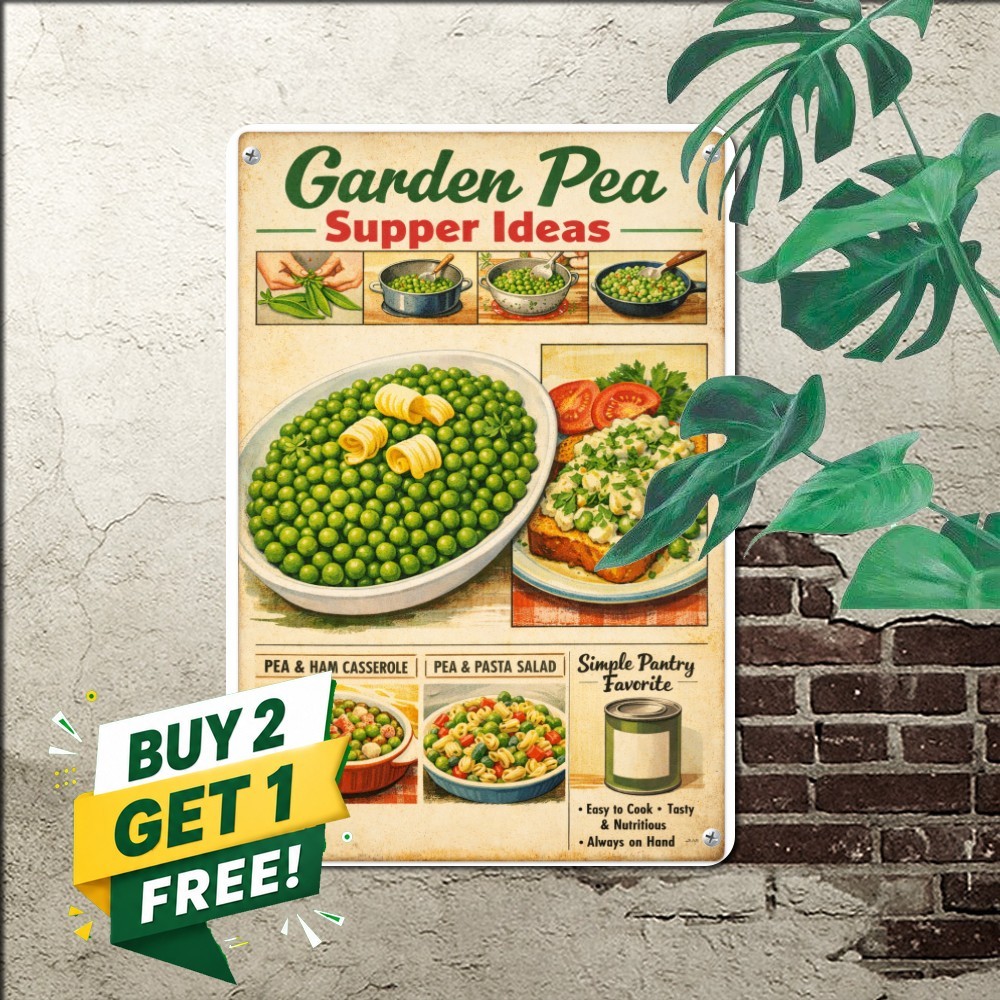 Vintage Garden Green Peas Ad Sign Farmhouse Kitchen Tin Plaque 8x12