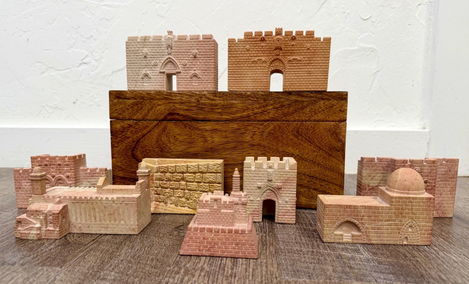 Vintage Jerusalem Stone Miniature Landmarks 9 Pc Set Israel Gates Holy land
