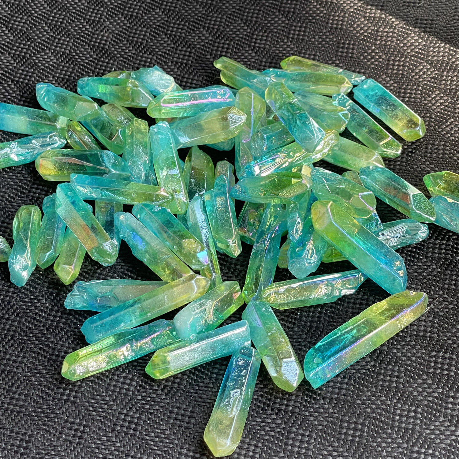 100G colours titanium rainbow aura lemurian quartz crystal 11-12pcs