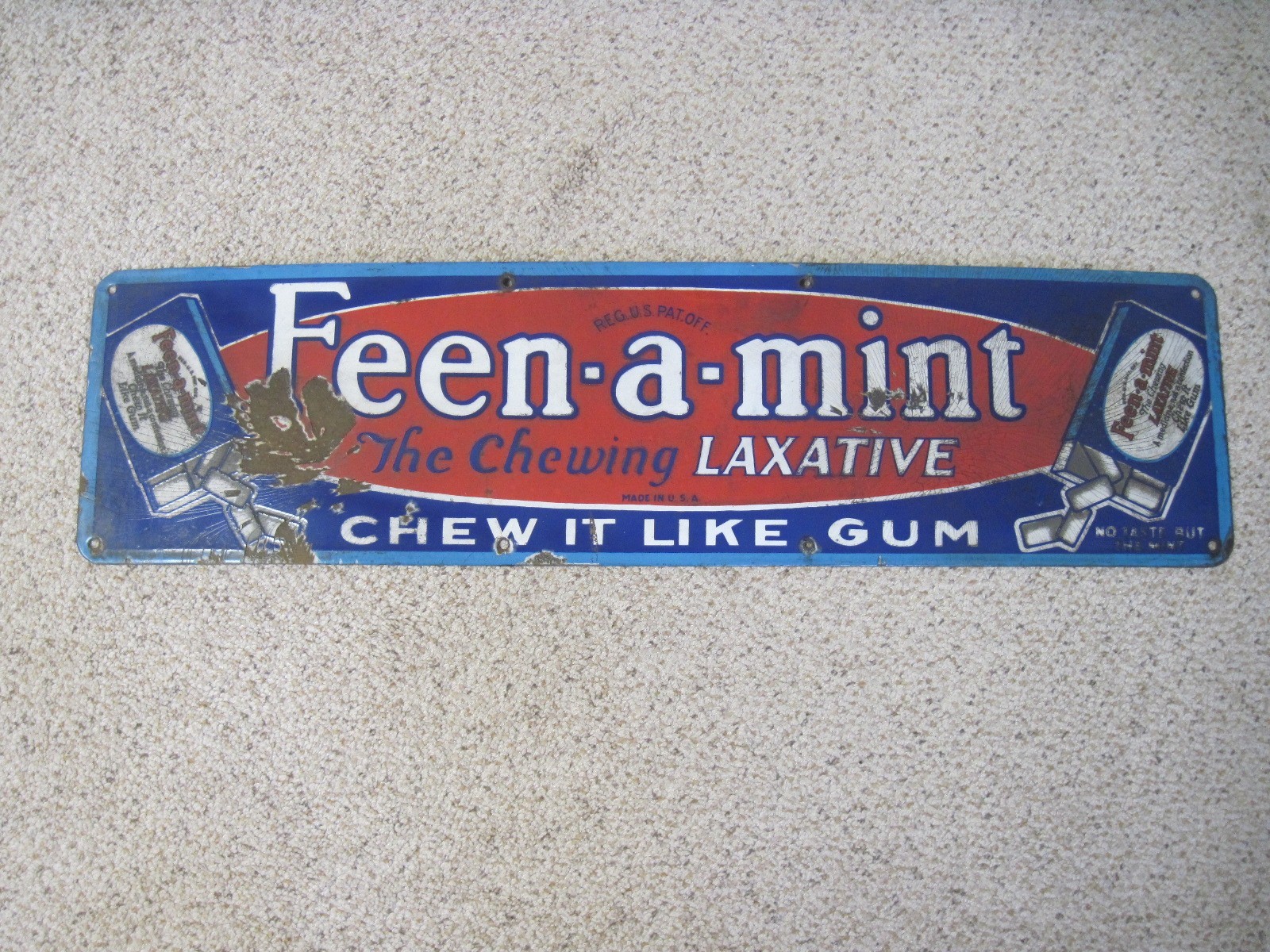 ORIGINAL VINTAGE FEEN A MINT PORCELAIN SIGN CHEW IT LIKE GUM 8