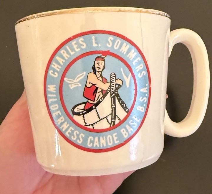 Vtg 60\'s Boy Scouts BSA CHARLES L. SOMMERS Wilderness Canoe Base Mug Cup READ