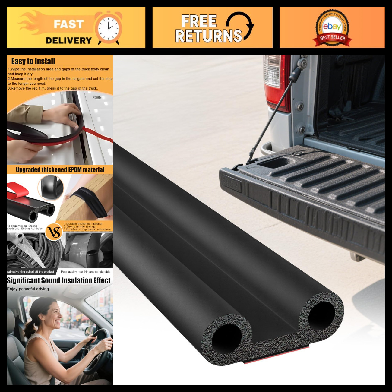 Tonneau Cover Seal Strip - 24.9Ft Truck Tailgate Seal Kit, Adhesive Rubber Weath