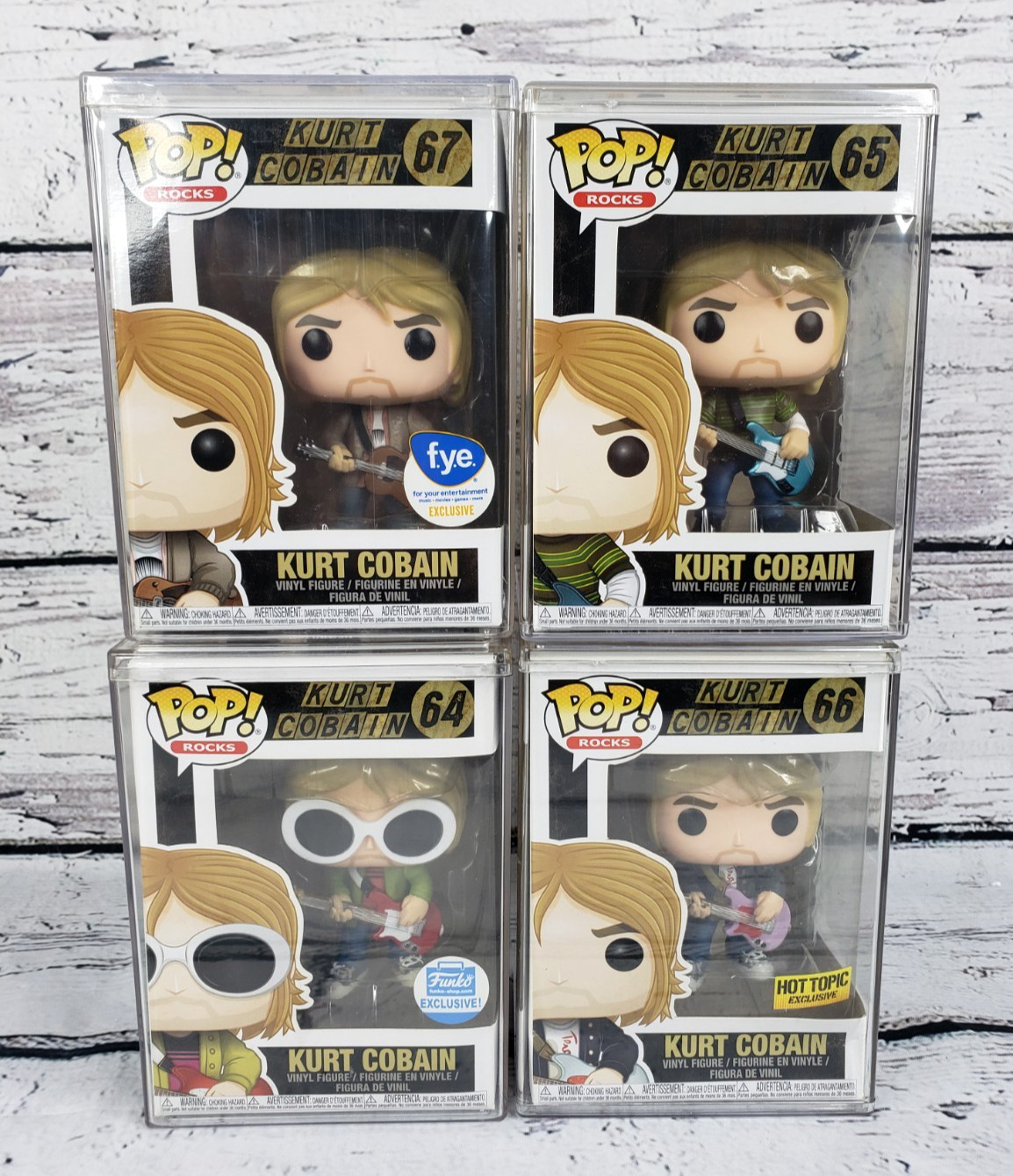 Funko Pop Kurt Cobain Set - #64 #65 #66 #67 FYE  Hot Topic Funko-Shop Exclusive