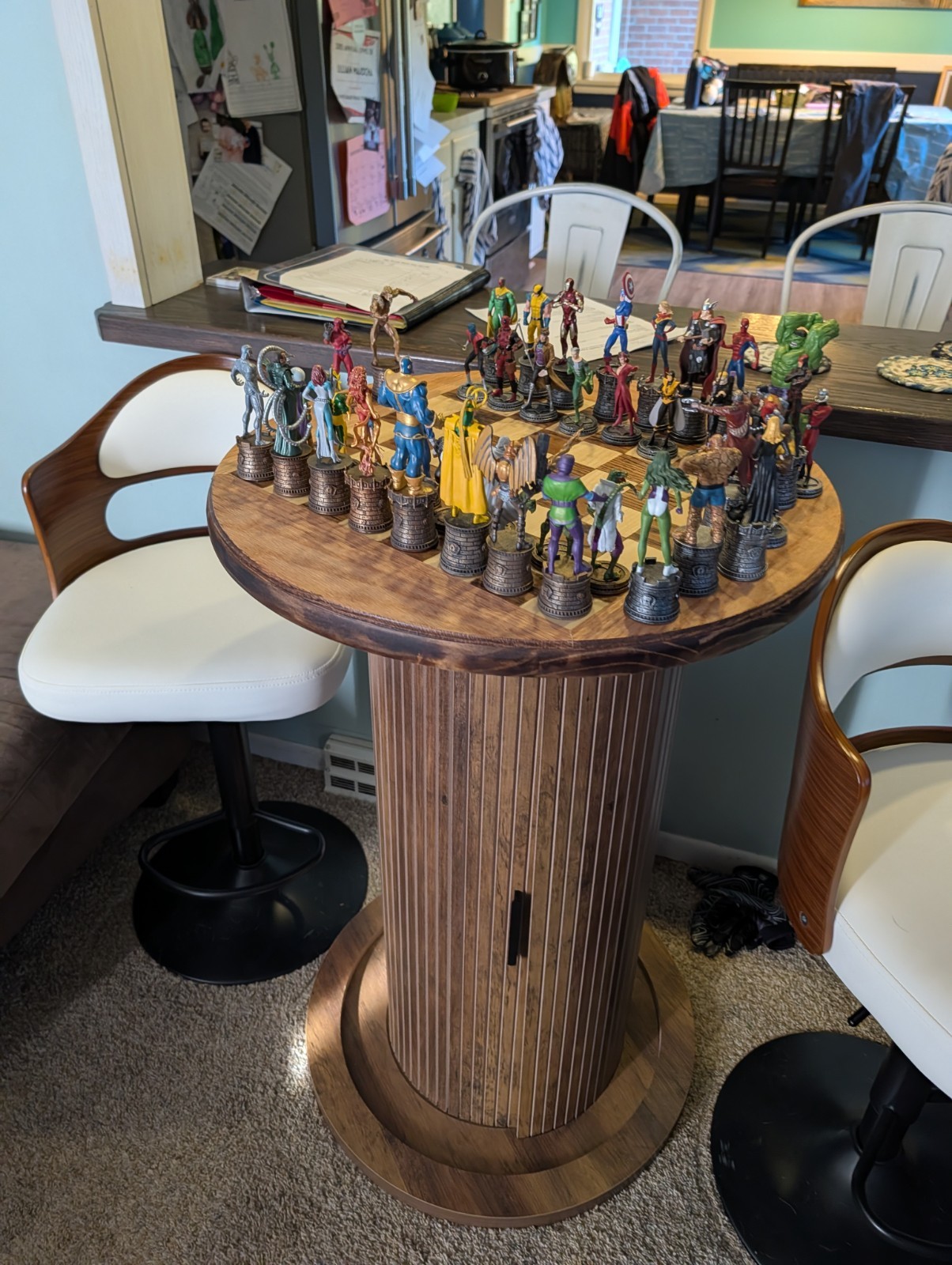 Lot Of Eaglemoss Marvel Chess Pieces & Magazines and custom chess board