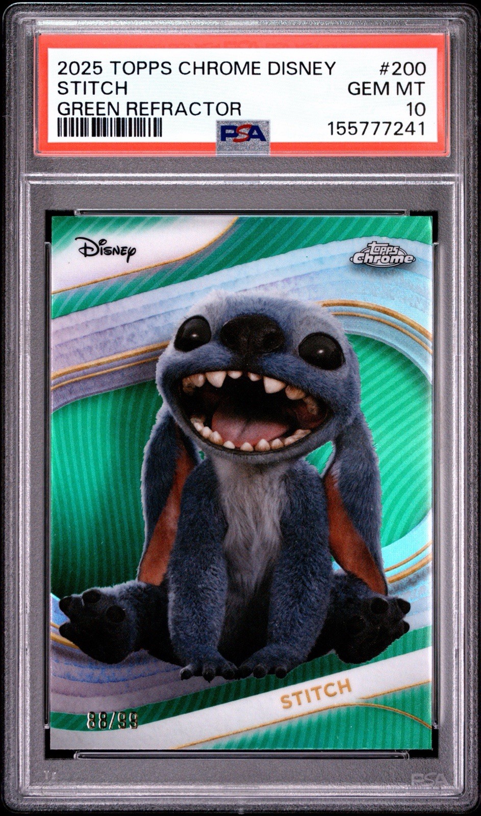2025 Topps Chrome Disney STITCH True Green Refractor /99 PSA 10 POP 2