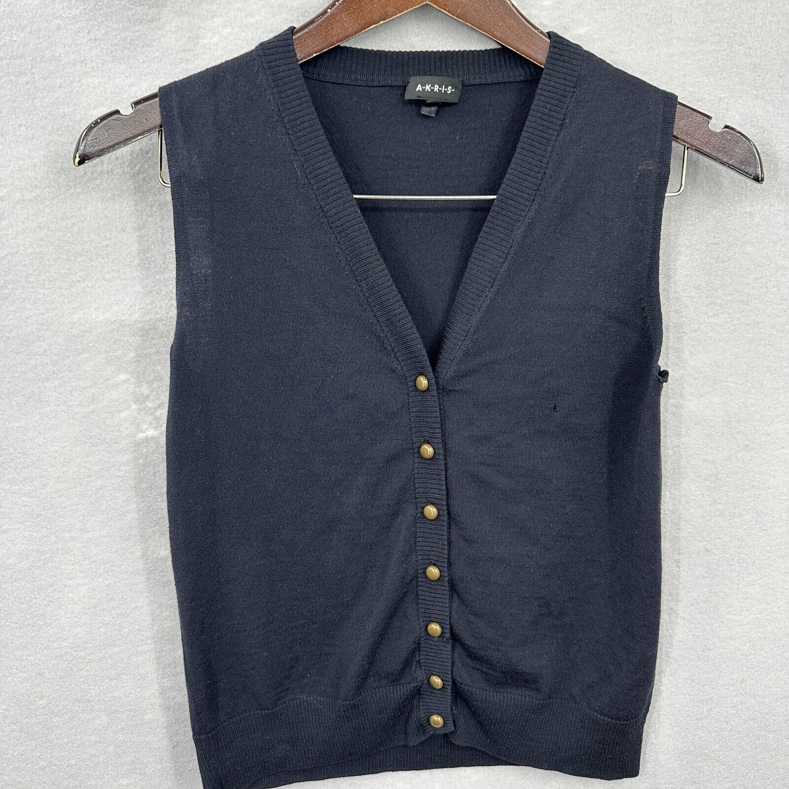Akris Vest Womens Extra Small Navy Button Front Wool Blend Sweater Business READ