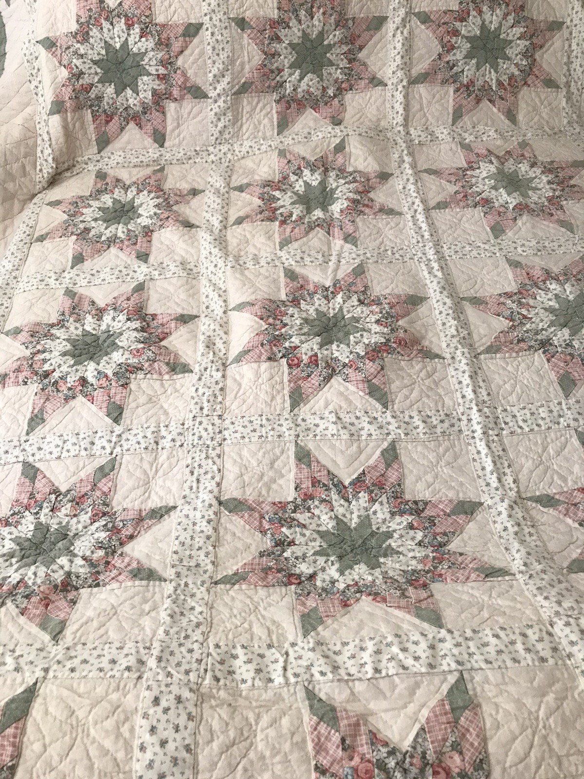 VTG Arch Quilts Hawthorne NY Pastel Star Patchwork Quilt Bedspread 94x84