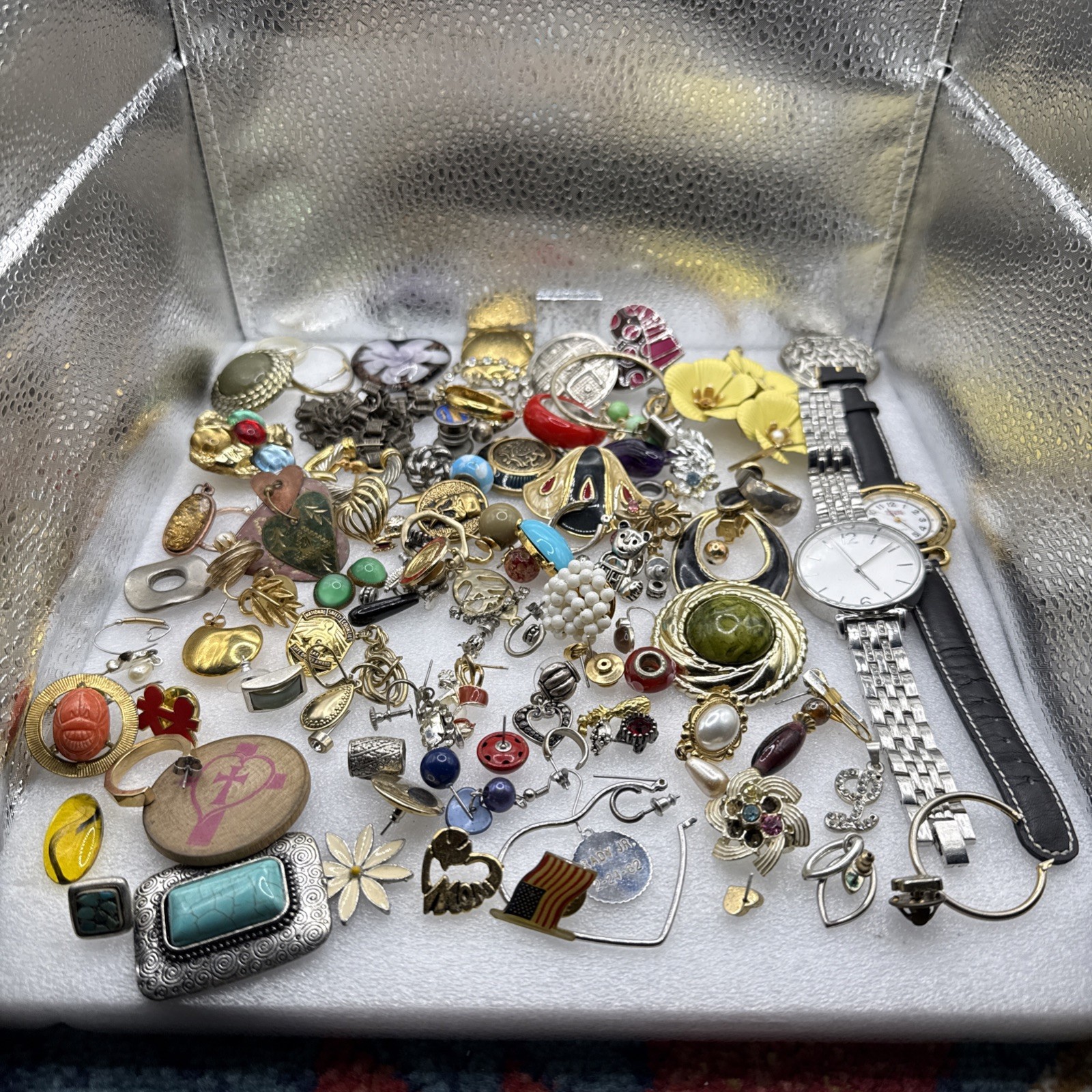 Vintage Junk Drawer Lot Jewelry Buttons Earrings Etc Lot 14