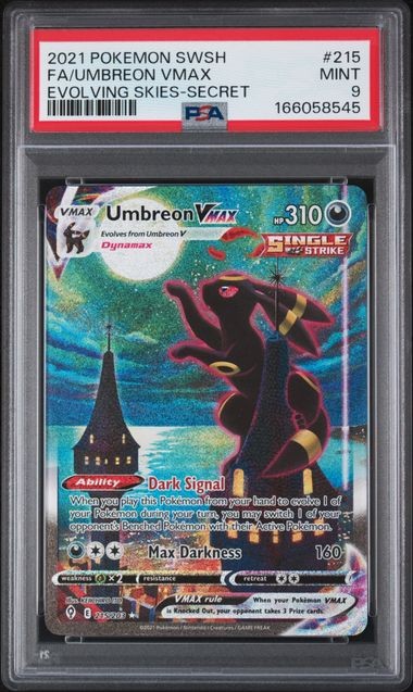 2021 POKEMON SWORD & SHIELD EVOLVING SKIES #215 FA/UMBREON VMAX SECRET PSA 9
