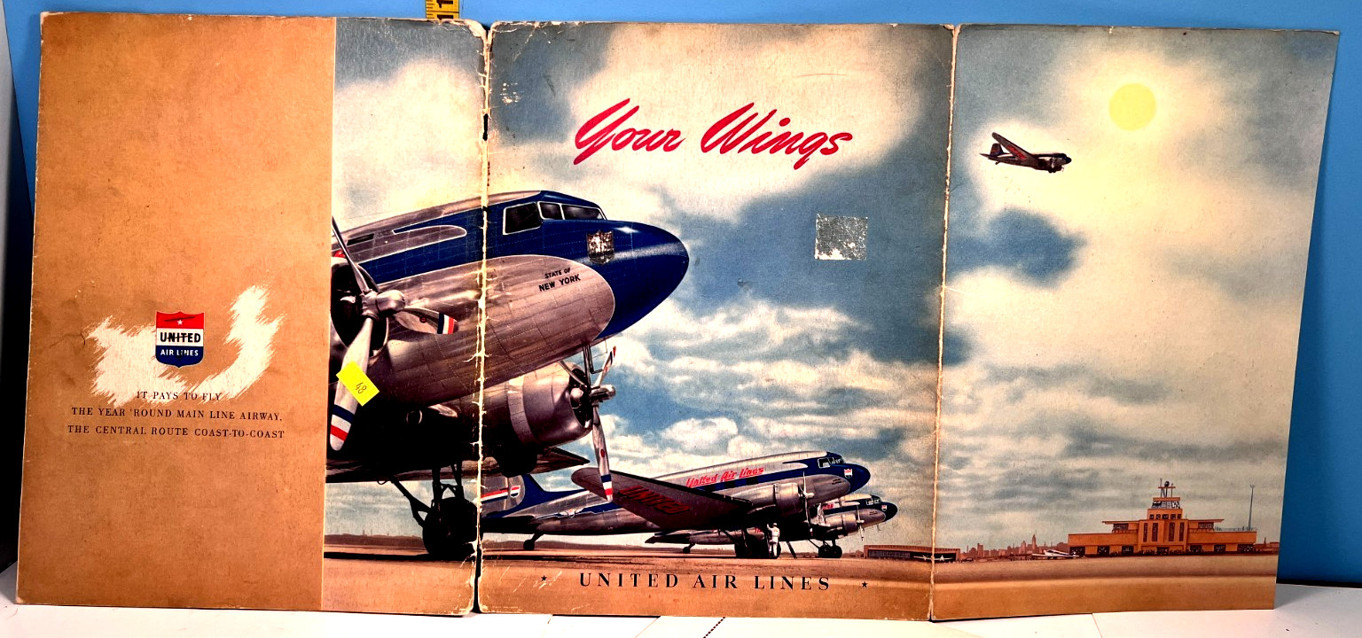 1940\'s United Air Lines Company Historical Review Brochure Routes & Maps