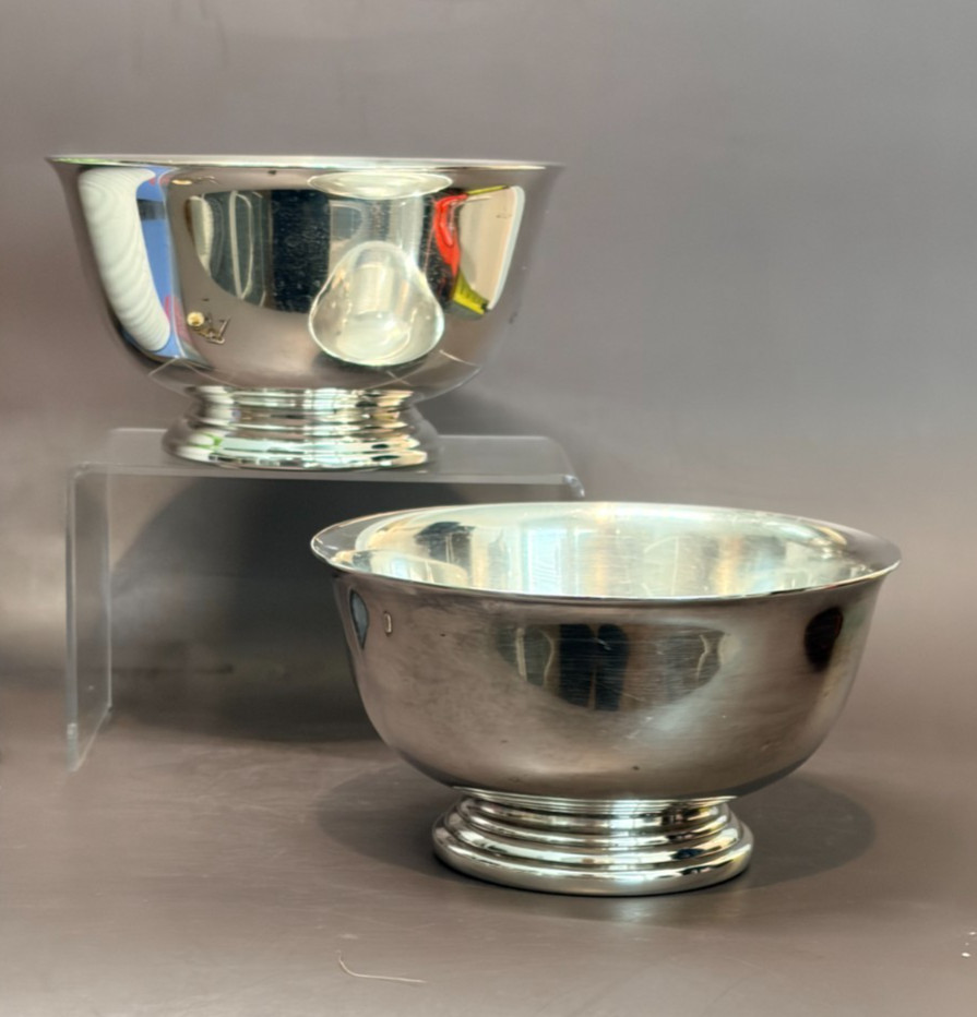 Vintage Silverplate Revere Bowls Matched Pair Gorham Wilcox Pedestal Small