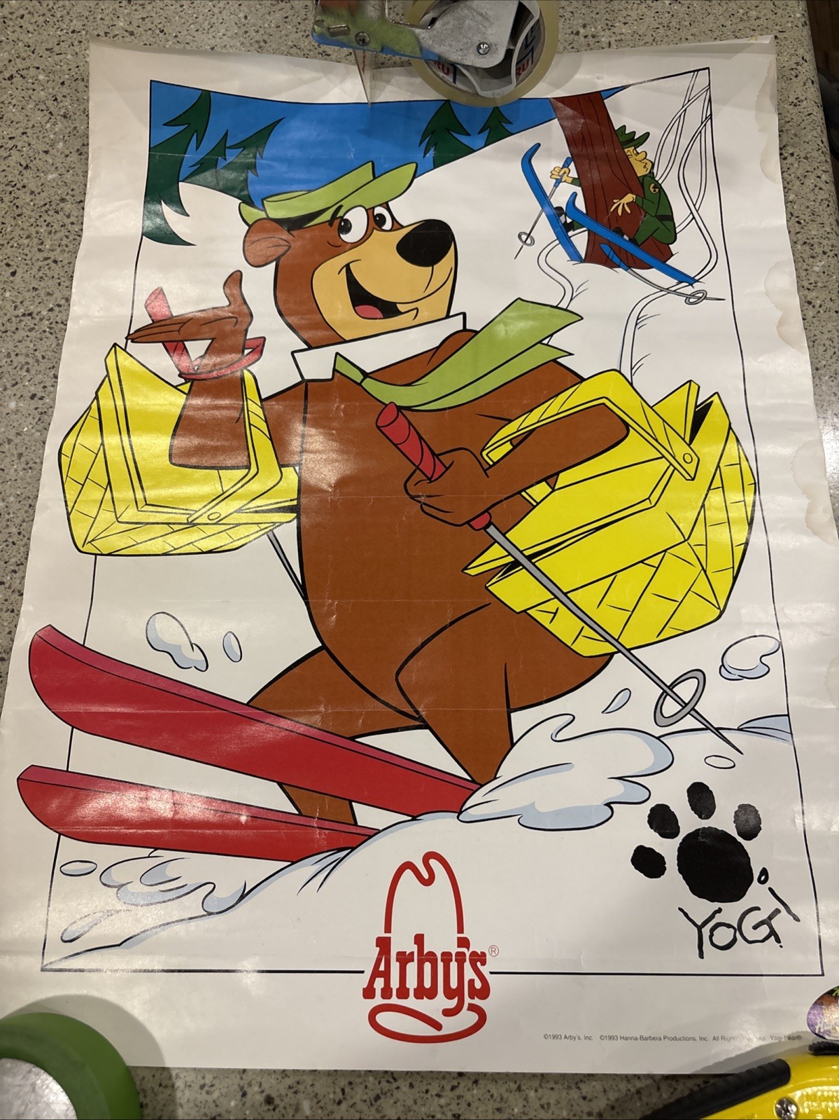 VTG Ranger Smith Yogi Bear Hana Barbera 1993 Arby\'s Advertising Hanging Poster VTG Ranger Smith Yogi Bear Hana Barbera 1993 Arby\'s Advertising Hanging Poster