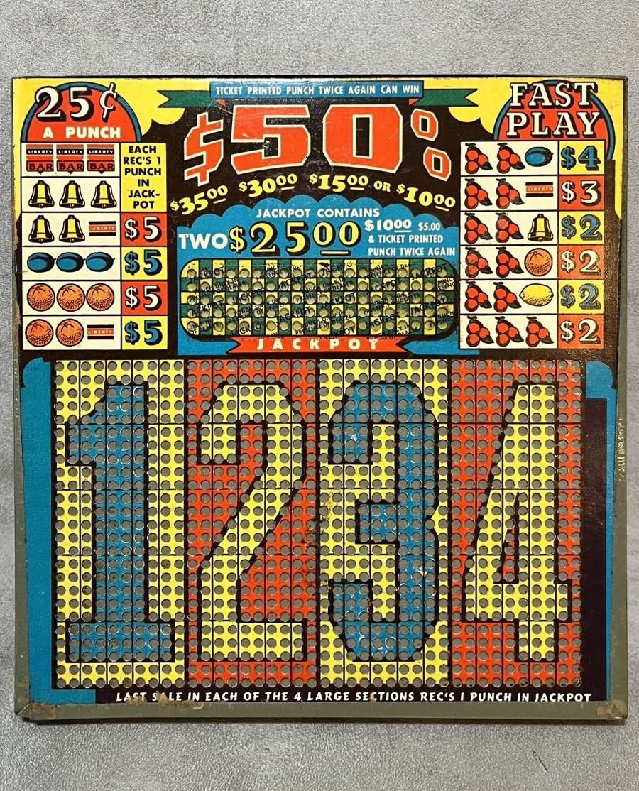 1950s Fast Play 50$ Punch Board Gambling Unpunched NOS W/Original Value Sheet 