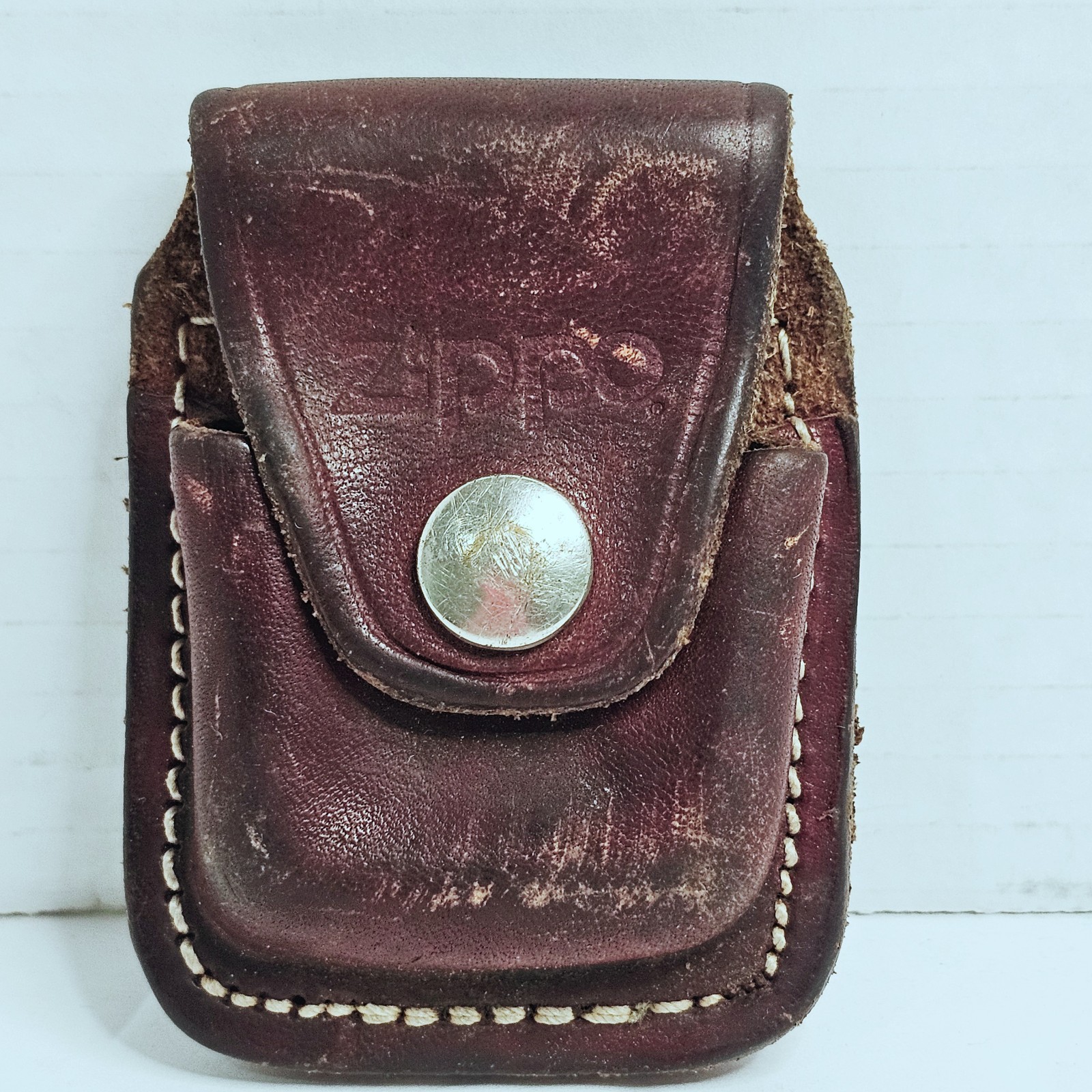Vintage Genuine Leather Zippo Lighter Pouch Belt Clip Maroon Snap Case