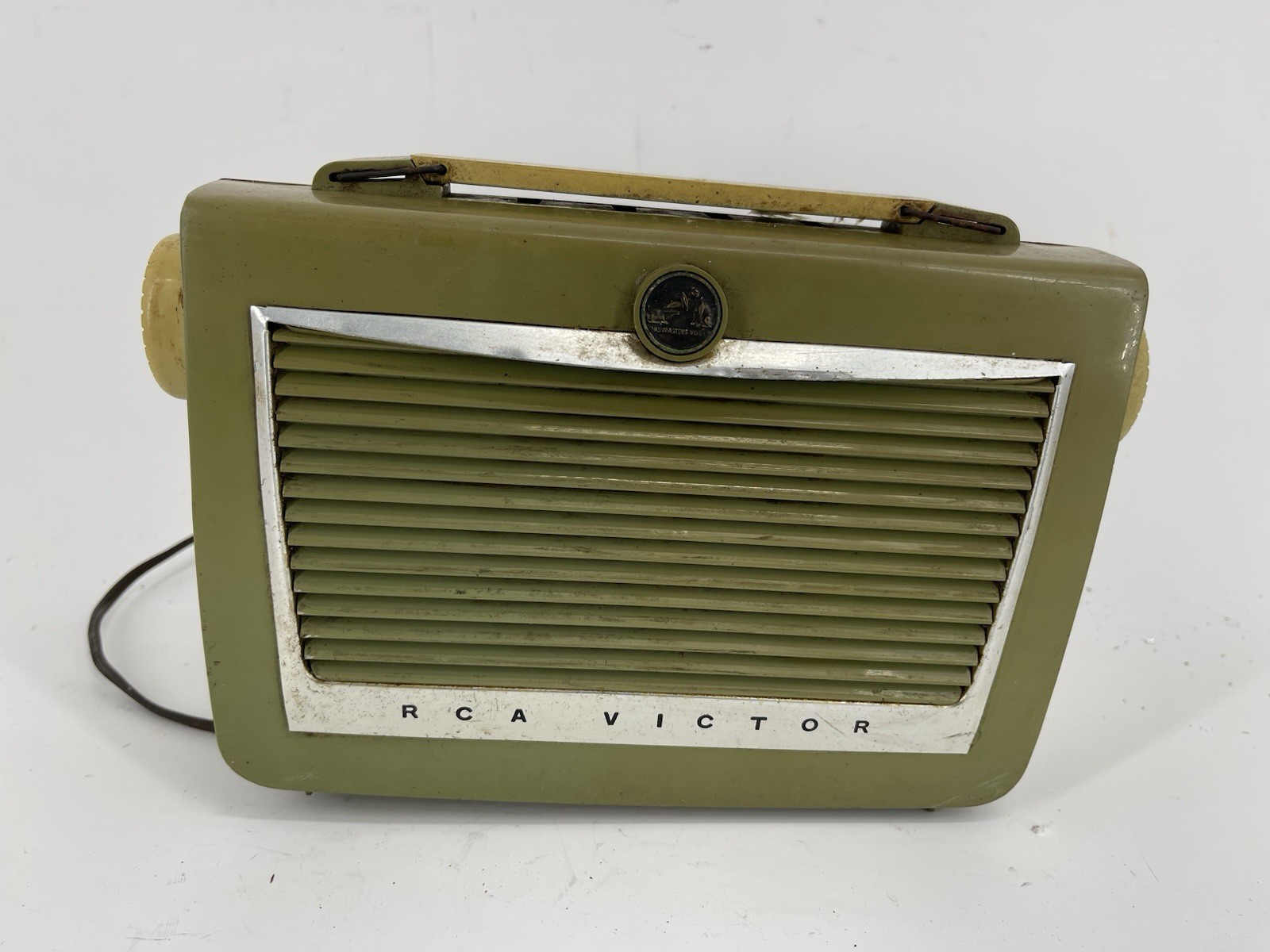Vintage 1950s RCA Victor Portable Tube AM Radio Green Mid Century Retro