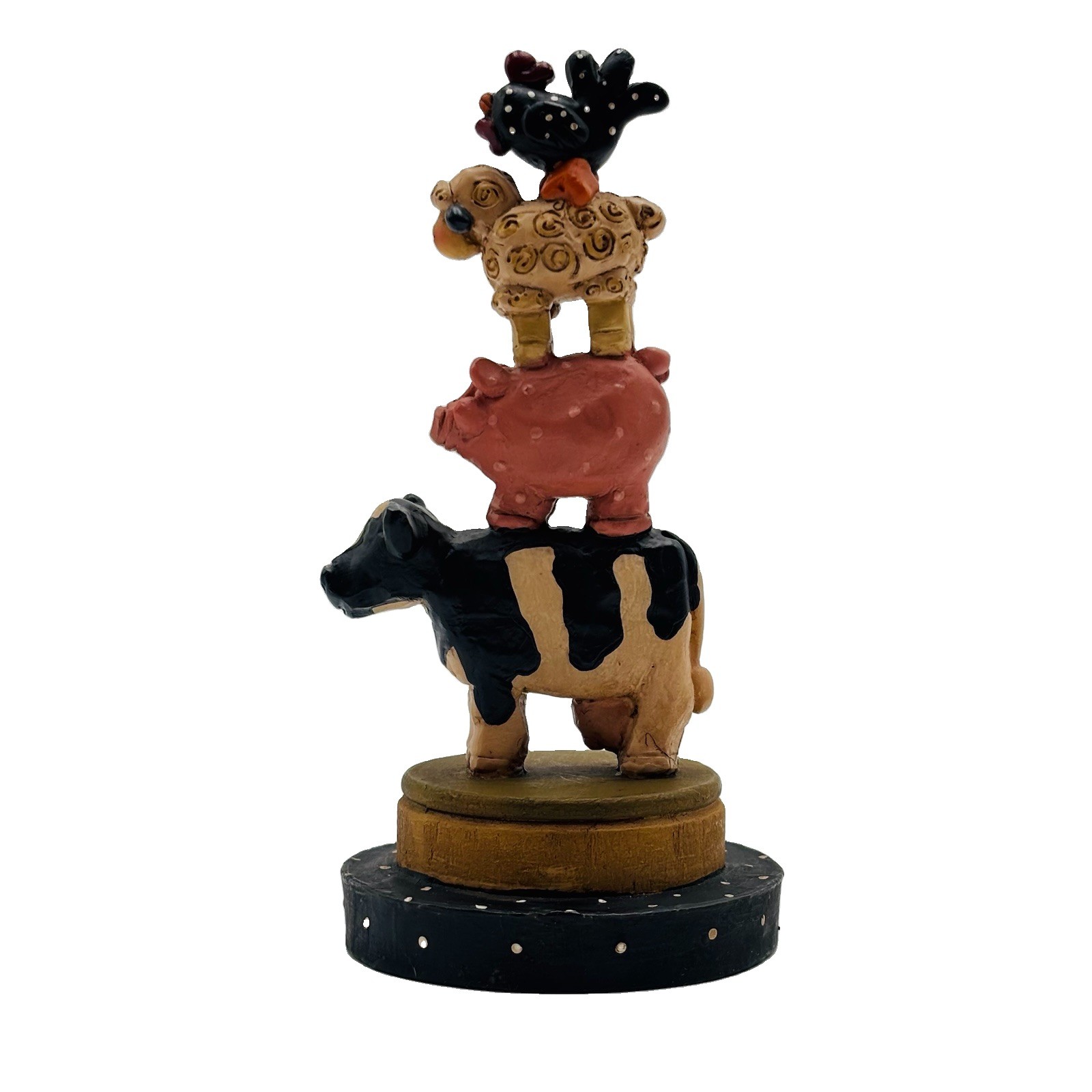 Vtg Blossom Bucket Primitive Stacked Farm Animal Figurine 5.75\