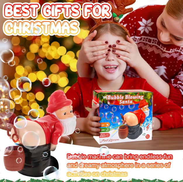 Santa Claus Bubble Machine with Music and LED Lights, Christmas Toy for Kids