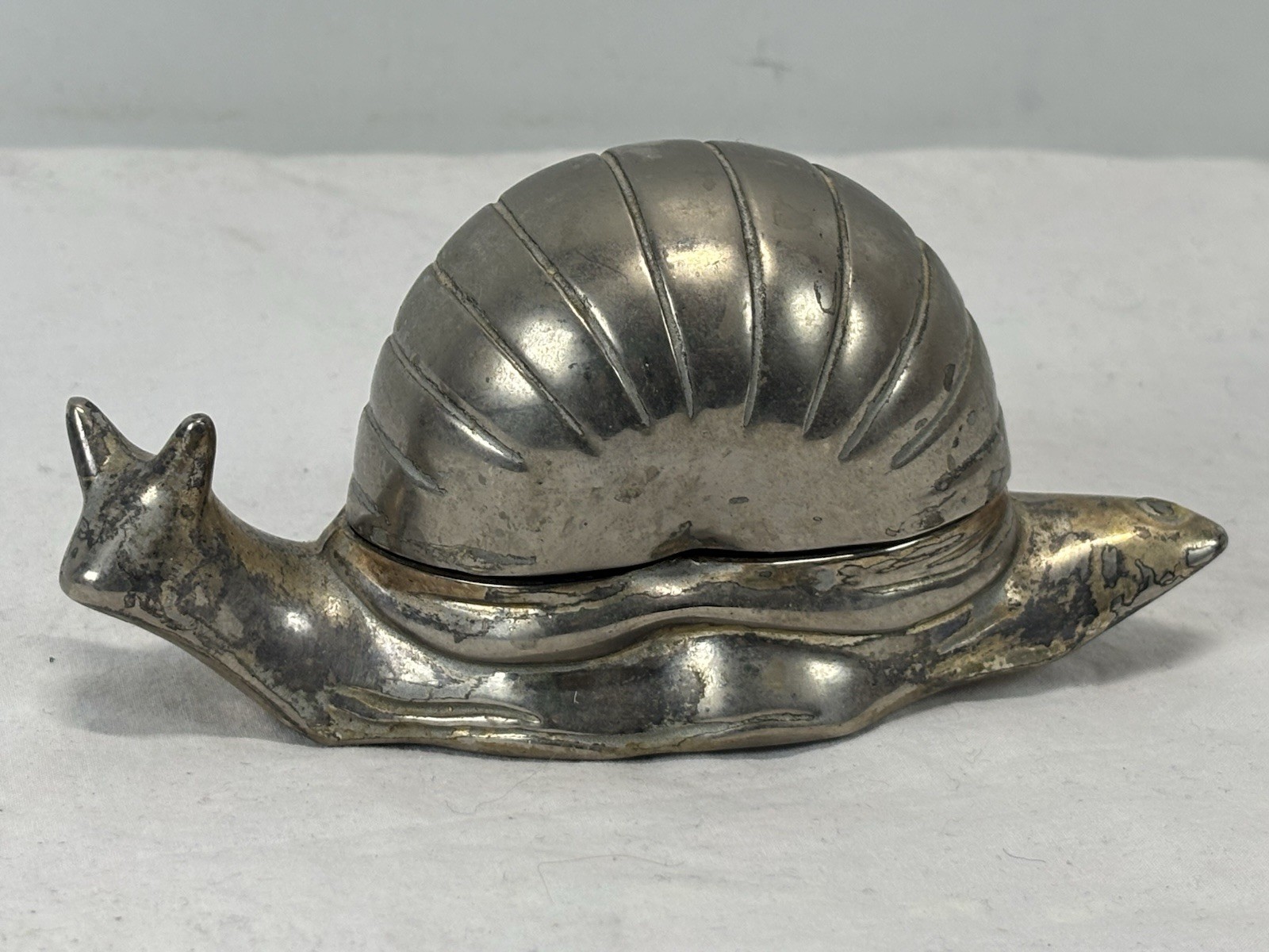 Vtg Silver Plated MCM Snail Salt Cellar Trinket Box READ