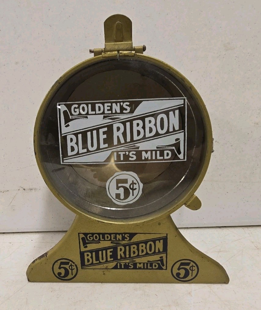 Antique Goldens Blue Ribbon 5C Cigars Advertising Tobacco Store Bar Display Tin