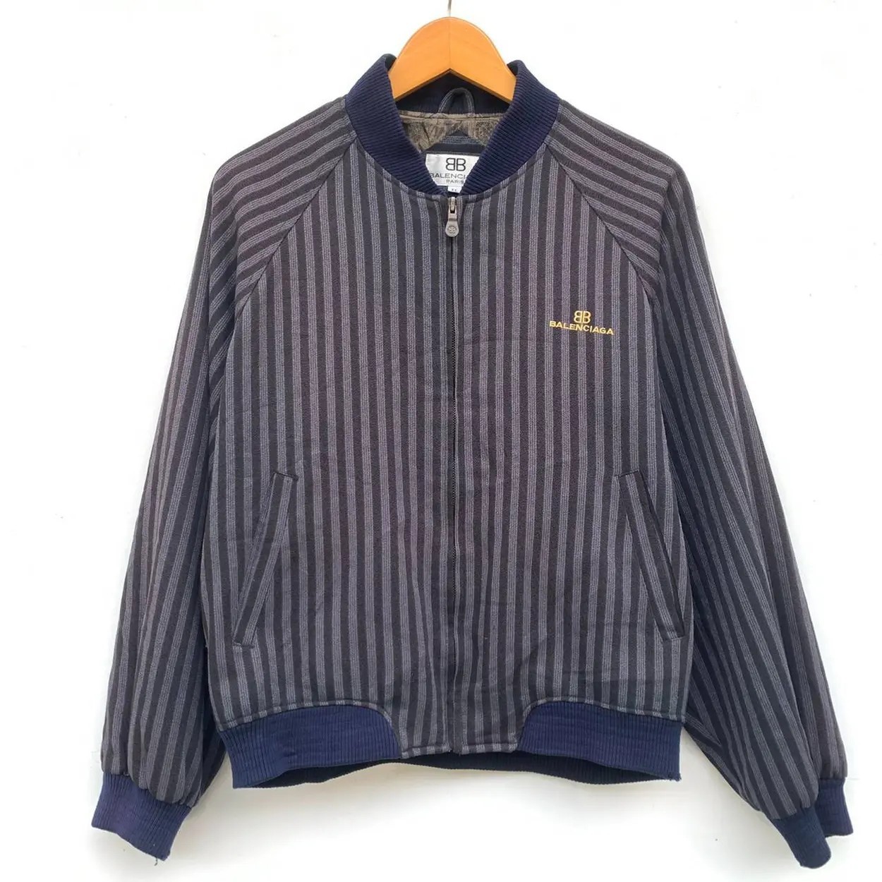 Balenciaga Paris Striped Track Jacket Bomber Authentic Vintage BB Logo Size EL