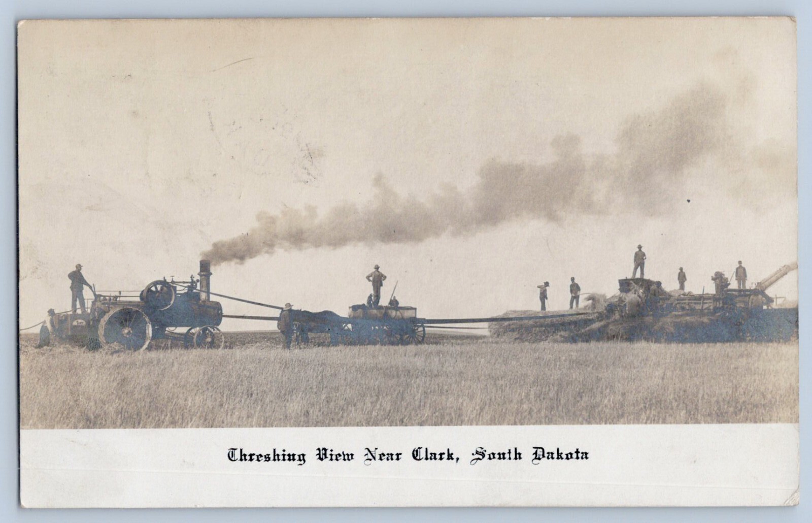 Clark South Dakota SD Threshing View Farming Real Photo Postcard RPPC 1908
