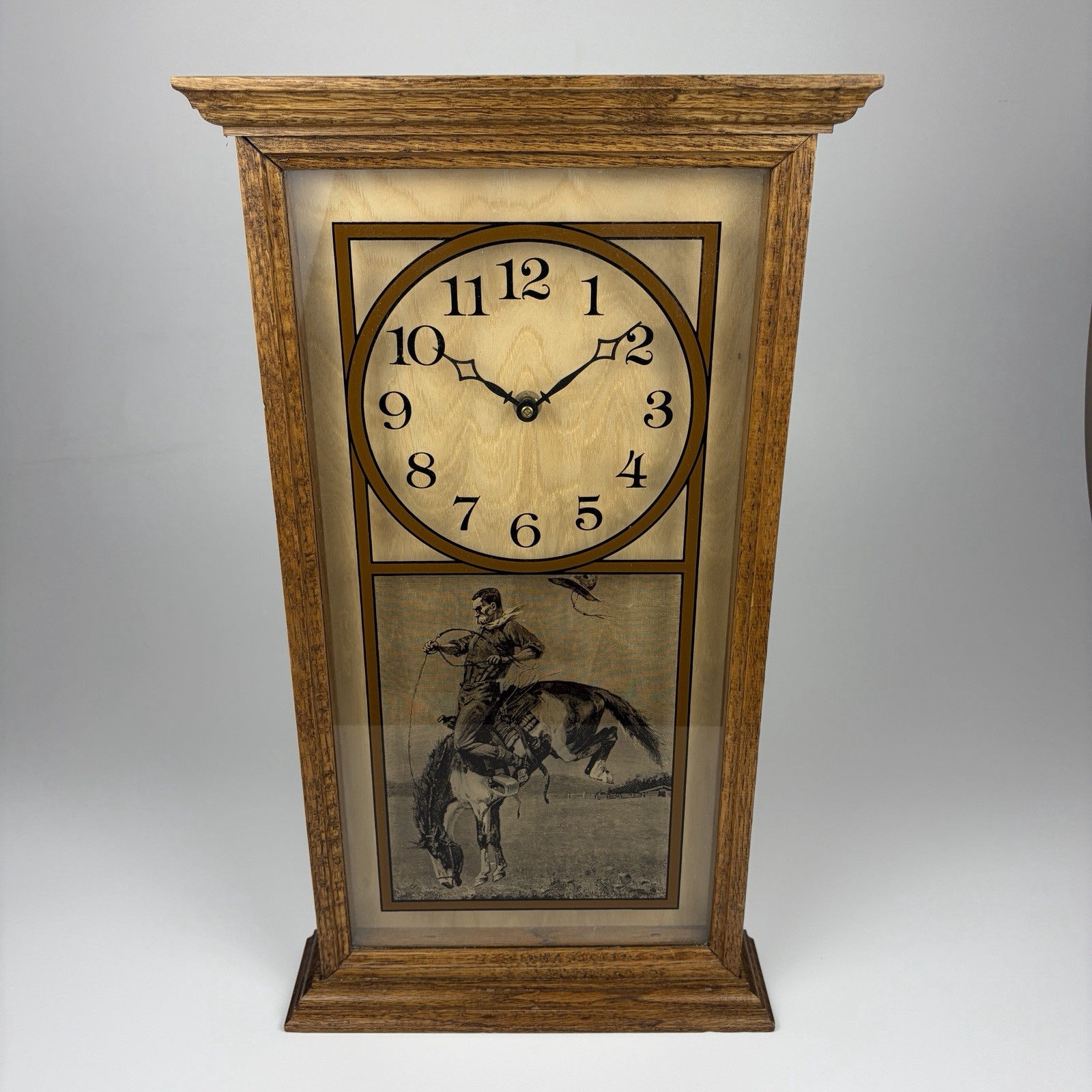 Vintage 1976 Hoursakes Lucid Lines Western Cowboy Bronco Wood Clock