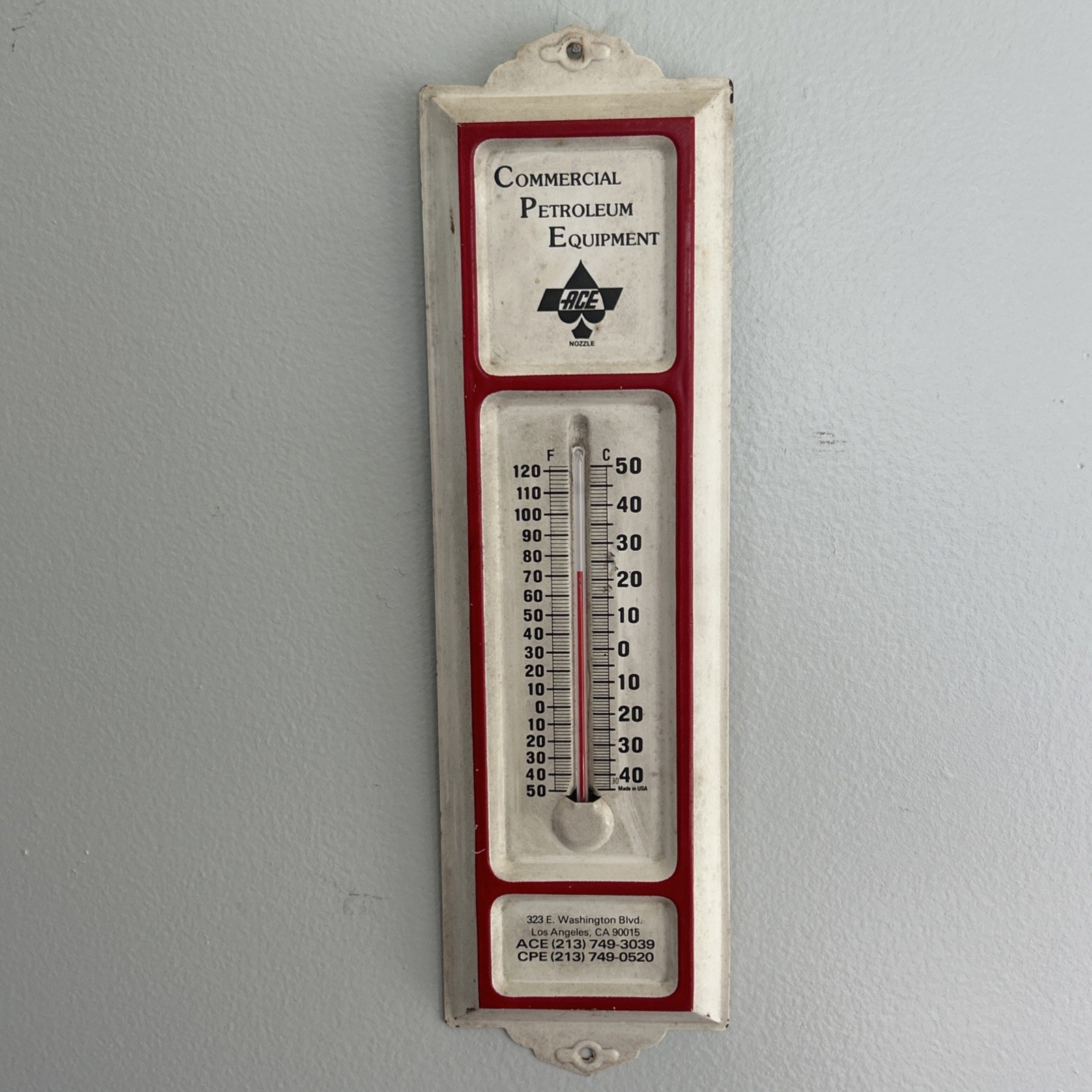 VTG Commercial Petroleum, Ace Nozzle 13” Metal Thermometer/Sign Los Angeles, CA