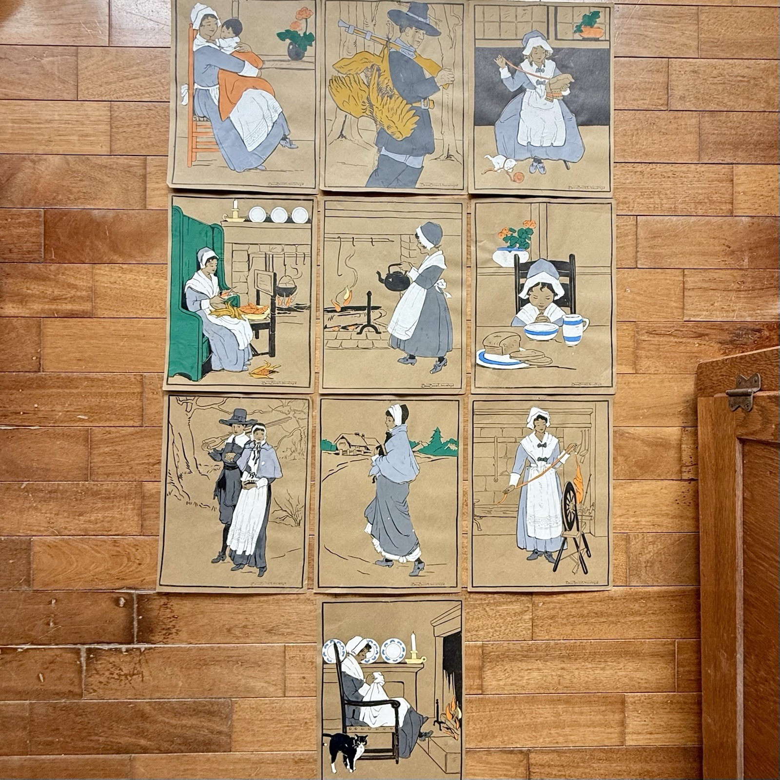 10pc VTG 20s Mixed Media Illustration Prints Bess Bruce Cleaveland Thanksgiving