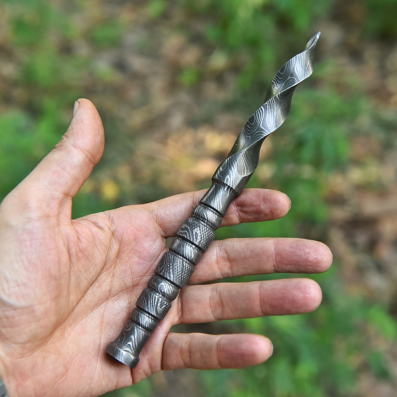 Handmade Damascus Twisted Dagger Unique Spiral Blade Knife With Sheath