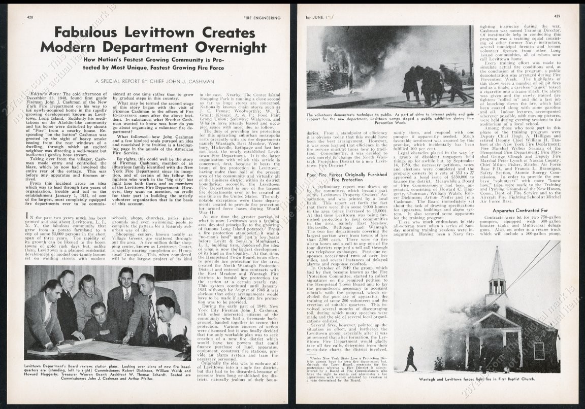 1951 Levittown PA fire department photos & art vintage print article