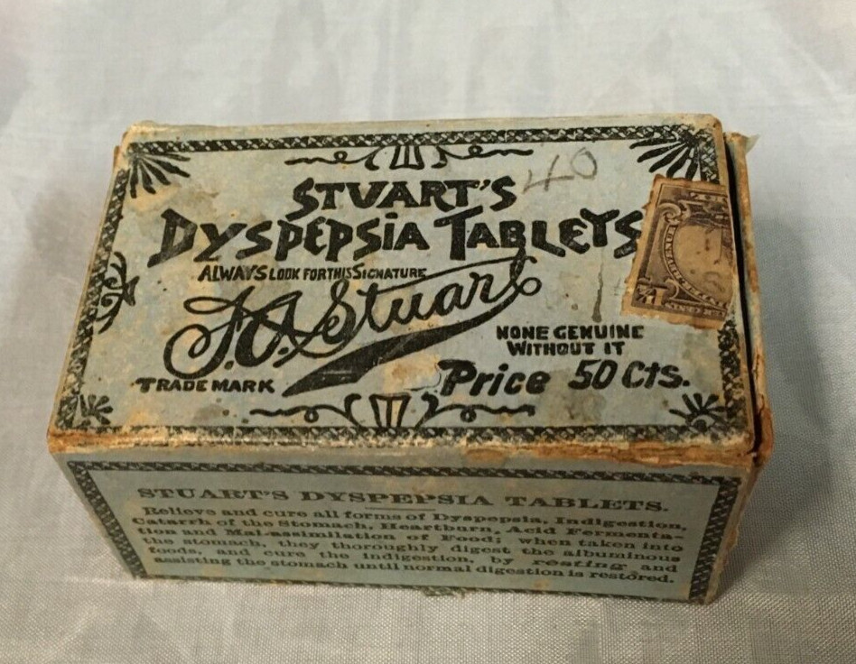 Collectible Vintage Stuart's Dyspepsia Tablets Empty Cardboard box