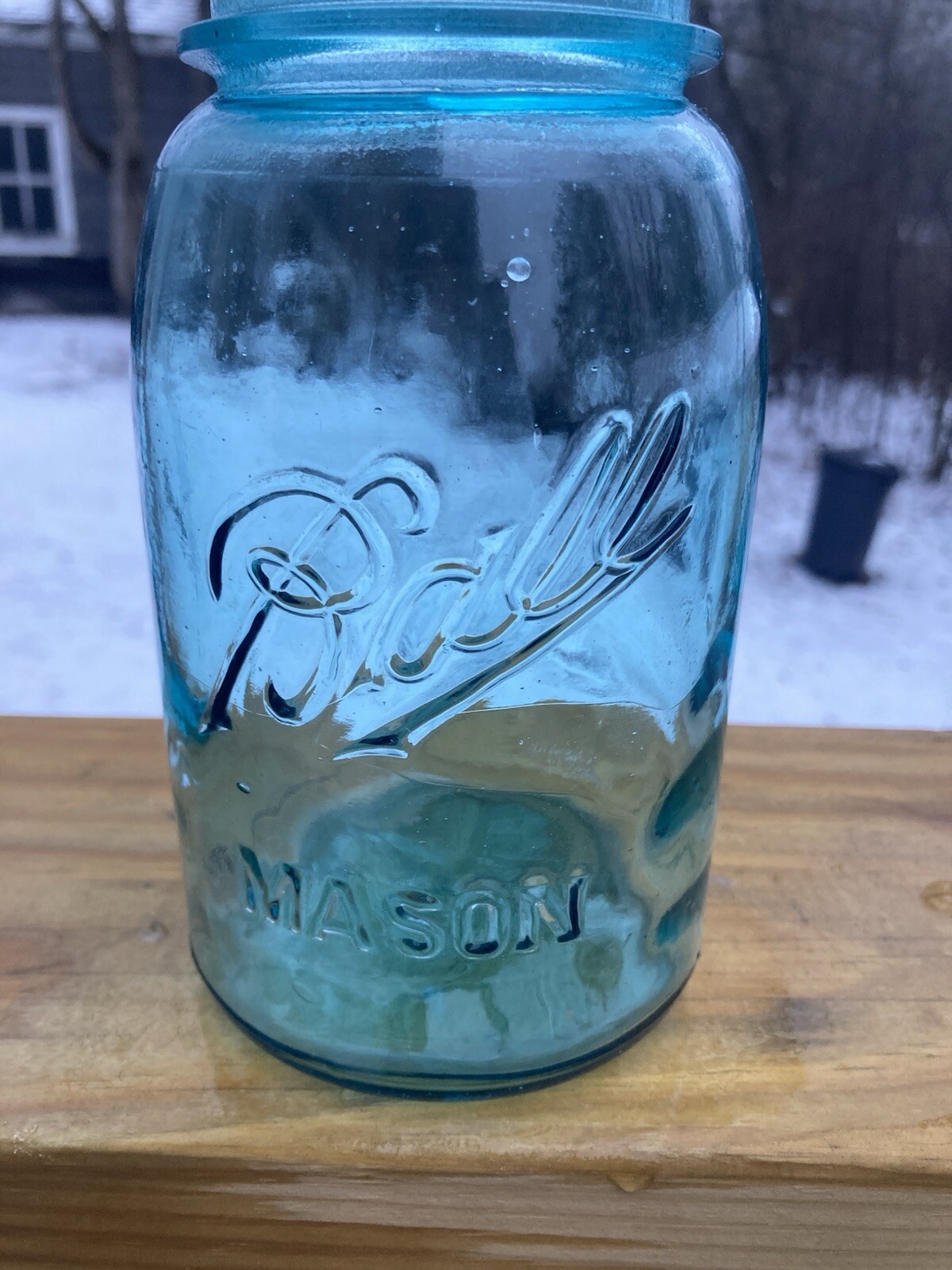 Vtg Rare Sloped, #5 Blue Ball Mason Jar#5 Lid, Many Bubbles & Errors 1910-1923