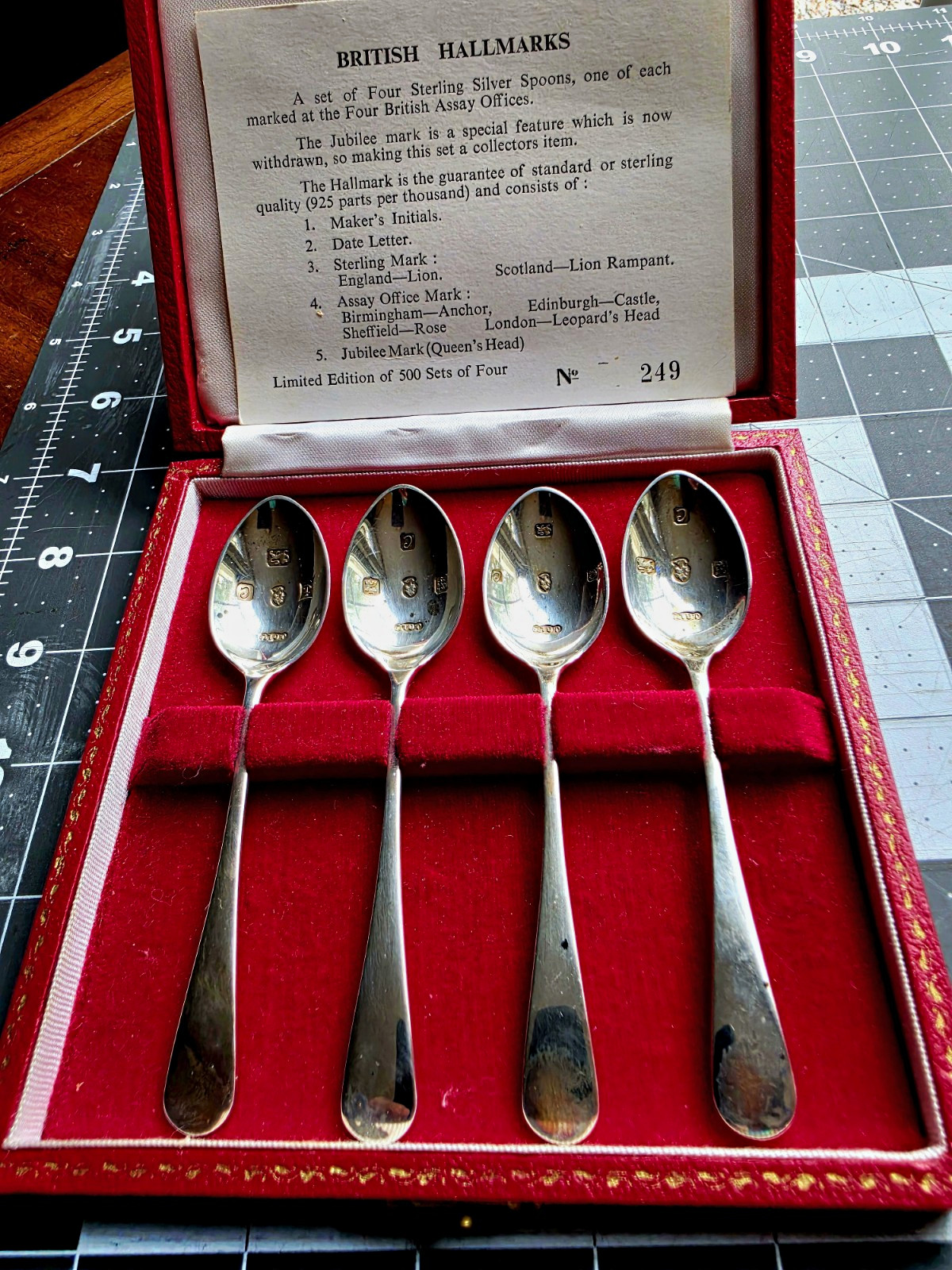 Limited Edition British Hallmarks 1877-78 STERLING Silver Set of 4 Boxed No. 249